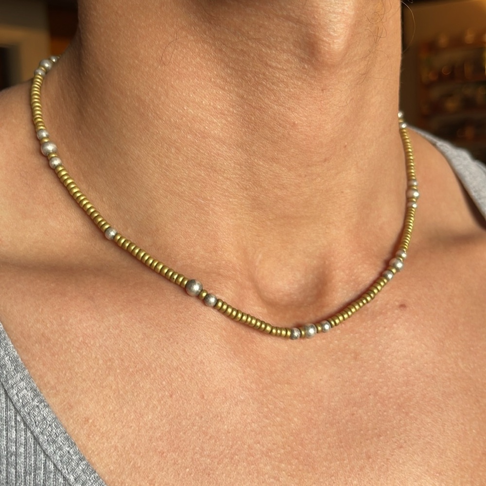 Sterling Silver Mens Necklace | Brass Beaded | Vintage Designed Jewelry.